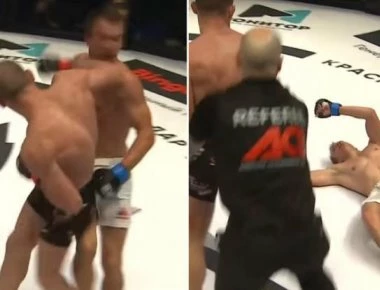 «Πάγωσαν» σε αγώνα ΜΜΑ από αγκωνιά που άφησε αναίσθητο παλαιστή (βίντεο)